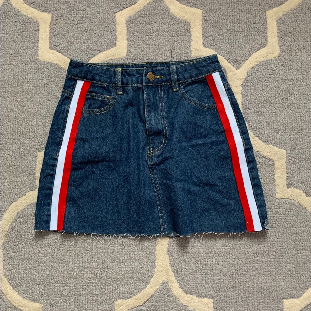 Denim Side Stripe 0 Mini Skirt